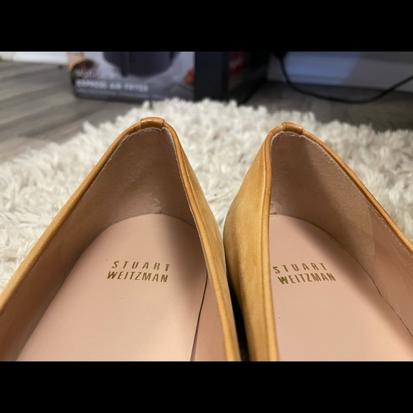 Stuart Weitzman Suede Tan Gold Studded Round Toe Ballet Flats - Picture 14 of 15